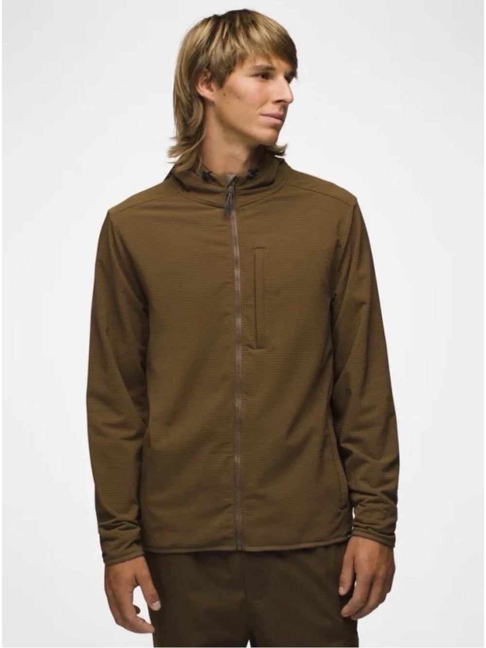 Prana Men’s M Gridlocked Fleece Full Zip Hoodie Jacket Brown Zip Pockets